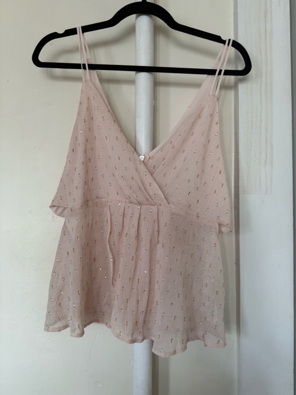 Express NWOT Pink Metallic Dot Cami Strappy Cutout Babydoll Tank | Whimsy summer